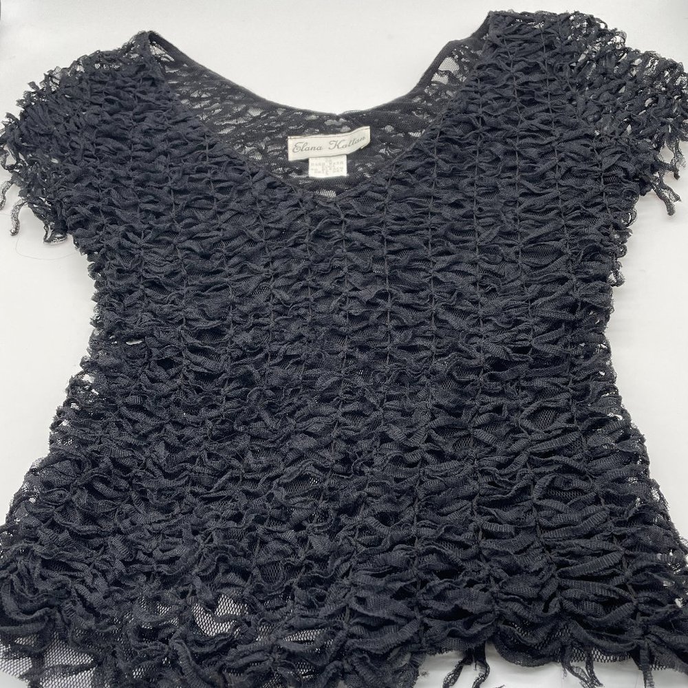 ELANA KATTAN Lacy Lined Sheer Fitted Blouse Size SMALL